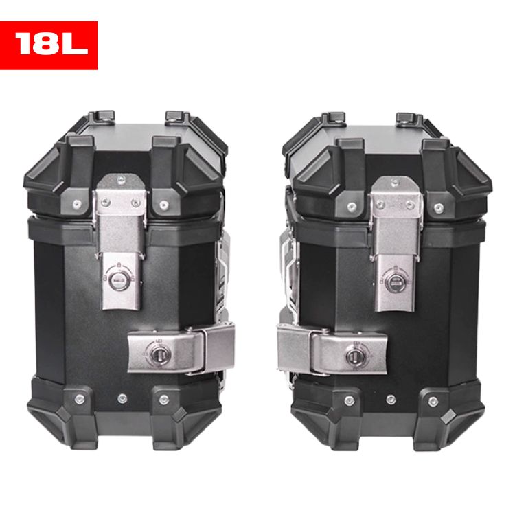 Valises Latérales Aluminium 18L Noir (Paire) - Kit Complet | Moto Trail