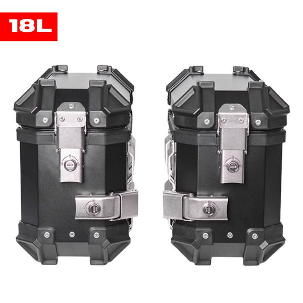 Valises Latérales Aluminium 18L Noir (Paire) - Kit Complet | Moto Trail