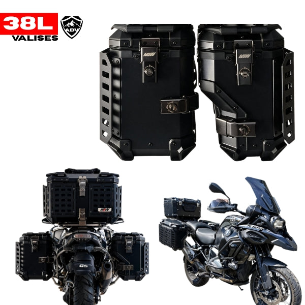 Valises latérales MJW Blindées ADV 38L / 35L – Aluminium (découpe échappement)