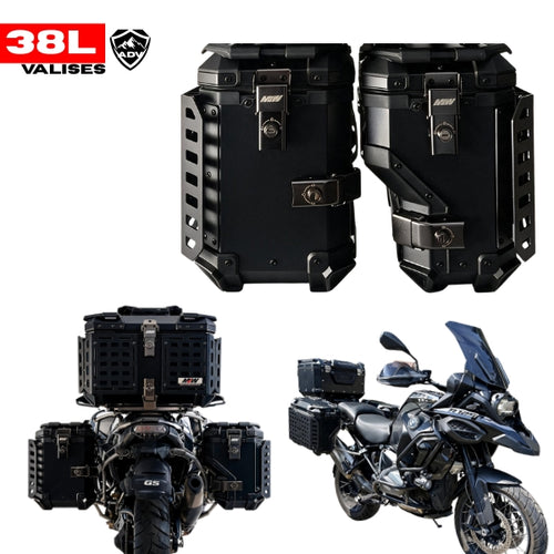 Valises latérales MJW Blindées ADV 38L / 35L – Aluminium (découpe échappement)